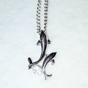 Cute Double Dolphin Rhinestone Pendant Necklace